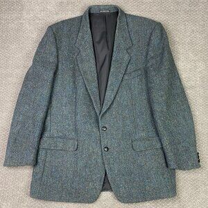 Harris Tweed Herringbone Blazer Sport Coat Men's 46 TALL Turquoise Blue Wool 46L
